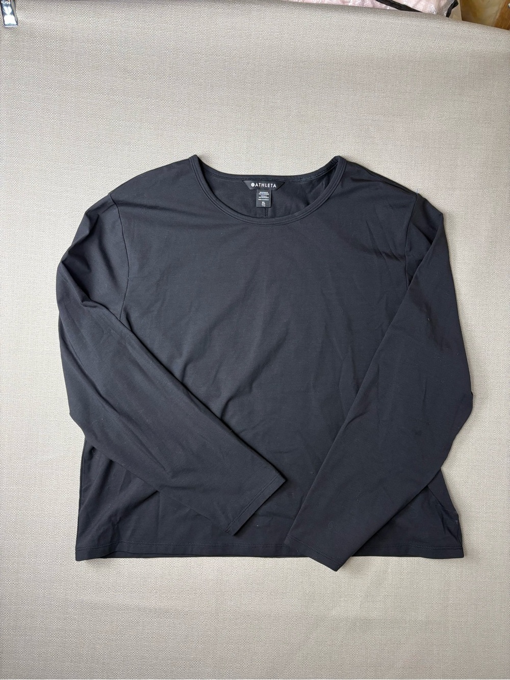 Athleta Womens XL Black Supima Cotton Long Sleeve Top Stretch Crew Neck